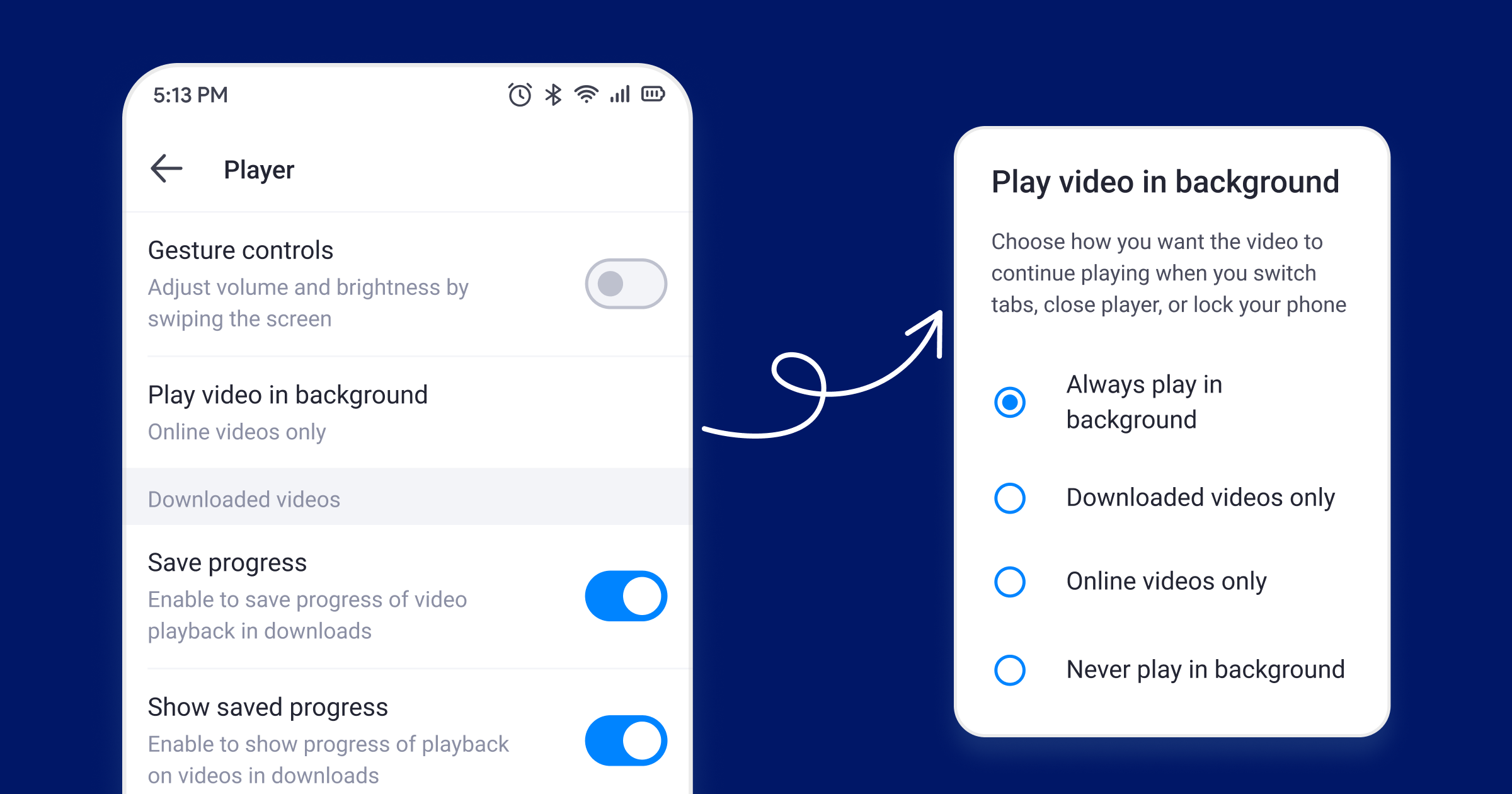 How to setup playing video in the background in Aloha Browser for Android