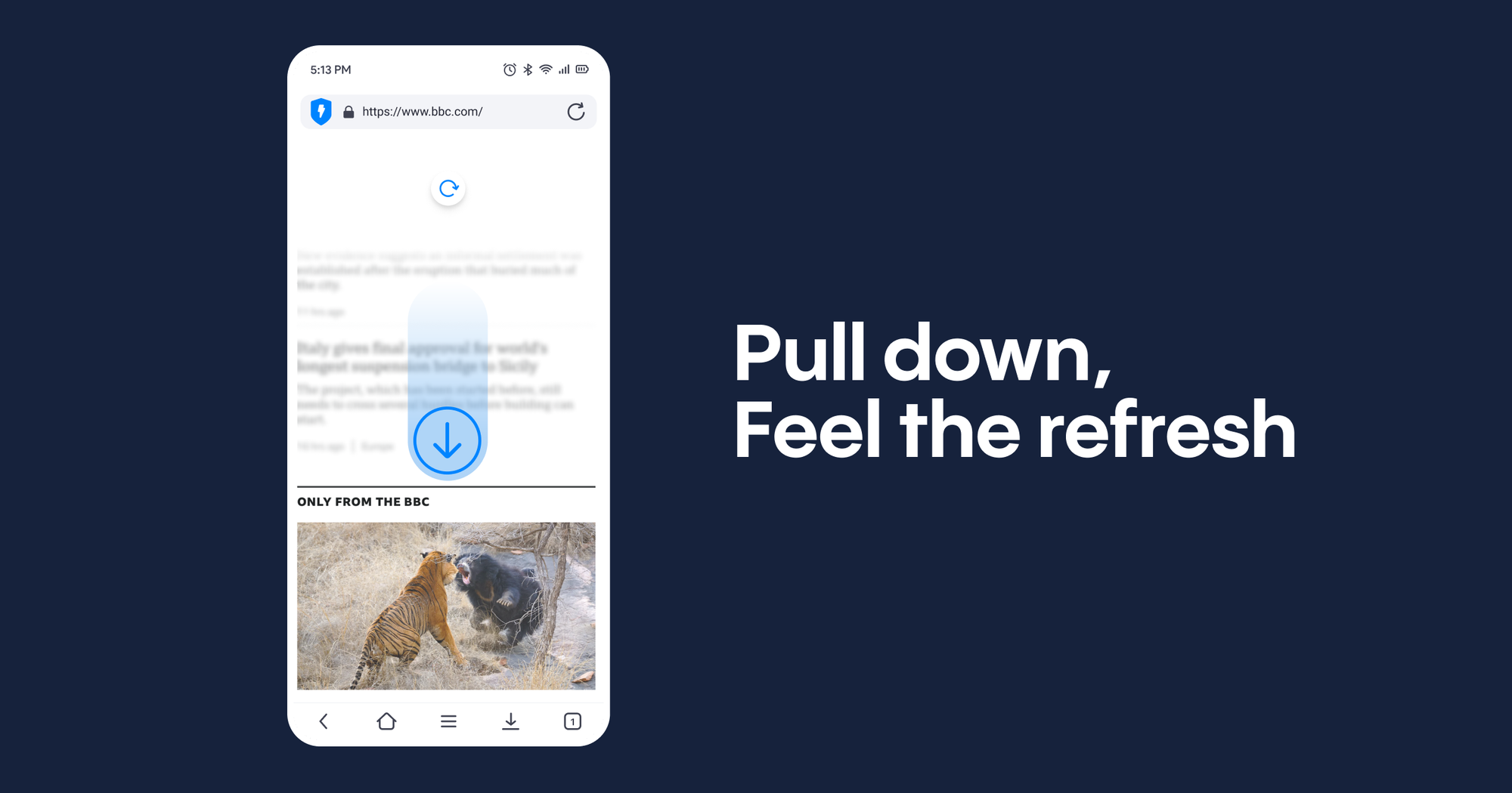 Pull down to refresh option now is available in Aloha Browser for Android