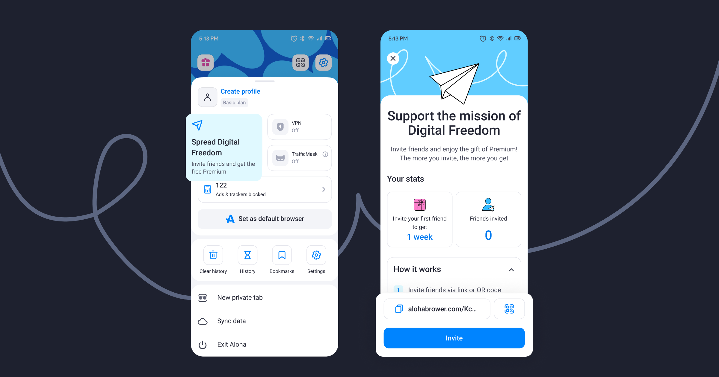 How to share referral link in Aloha Browser for Android