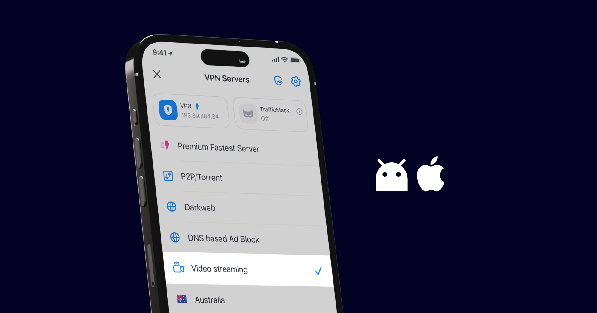 In the VPN section, select the VPN location labeled "Video streaming" to enjoy your content