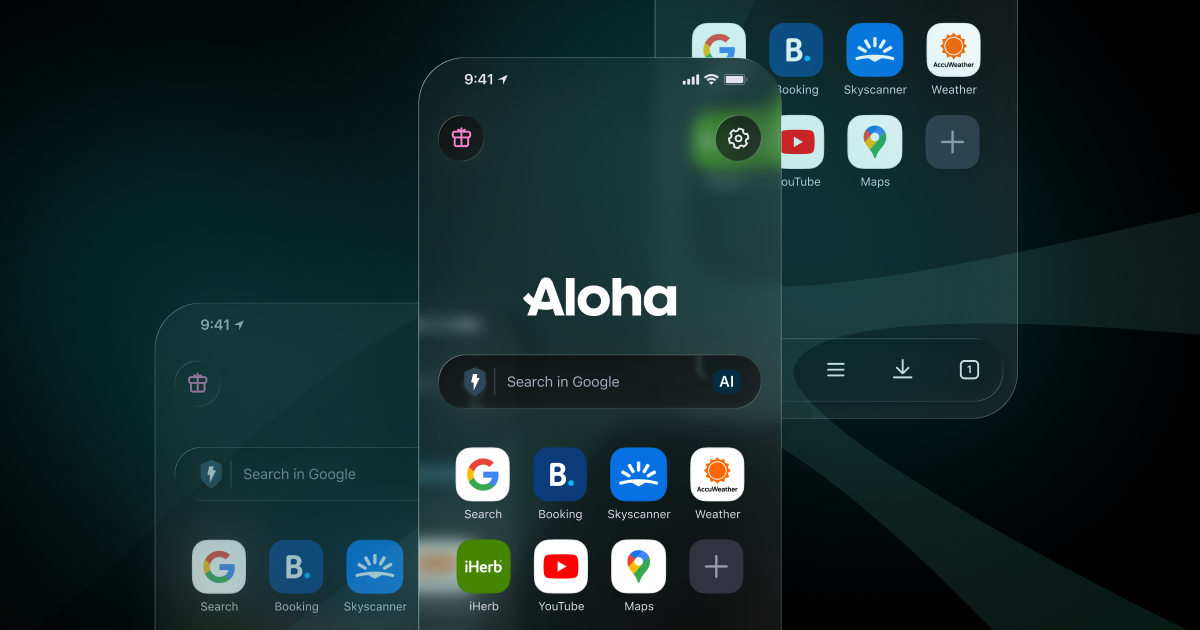 Smooth design of the first page of your Aloha Browser for iOS