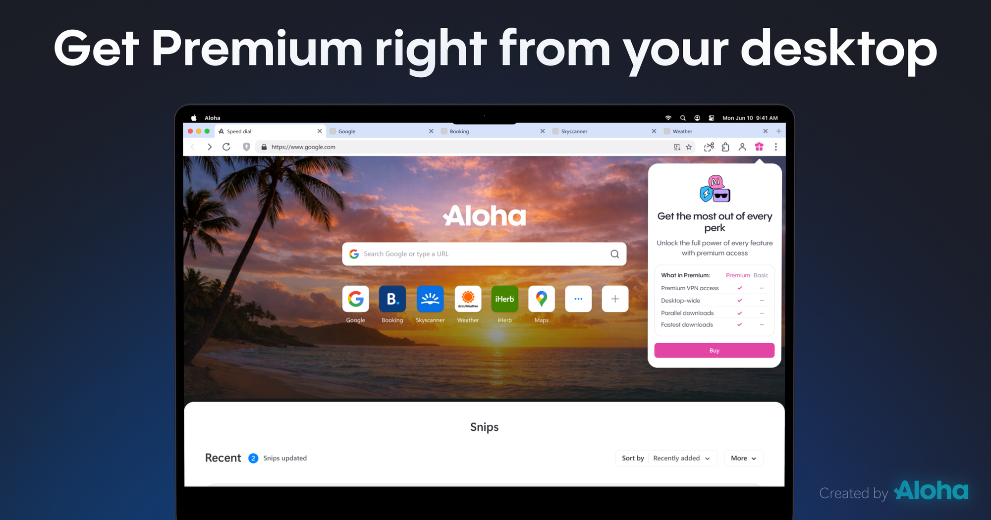 Shortcut for Premium purchase in Aloha Browser for Windows and macOS