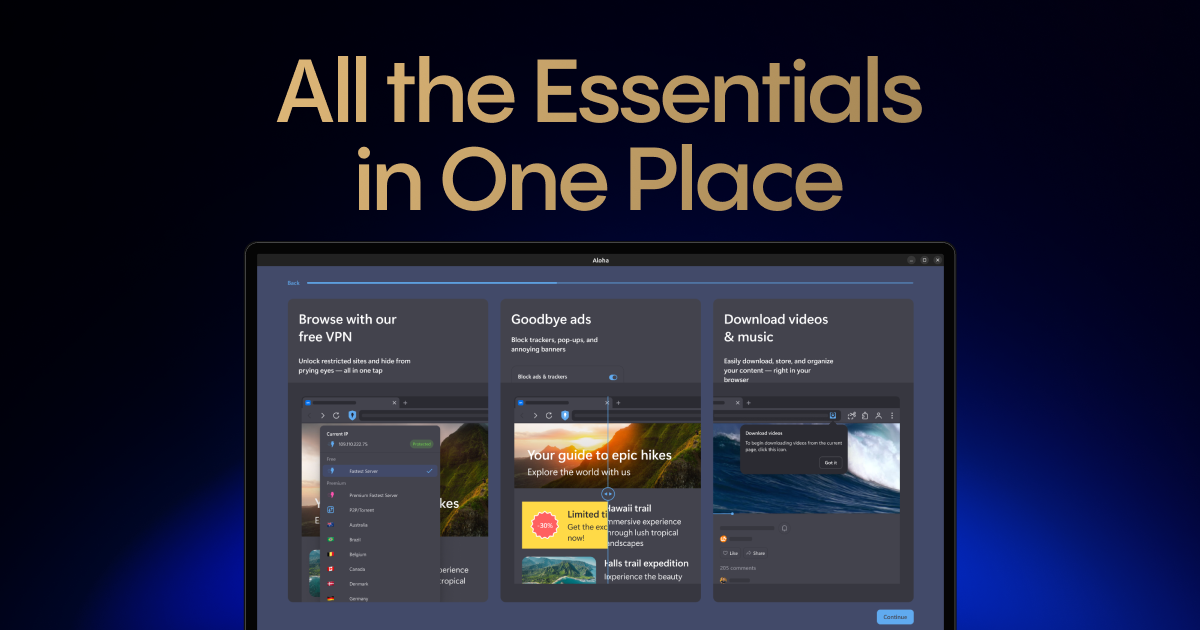 All essential tools in one place: VPN, Adblock, Video Downloader and Snips