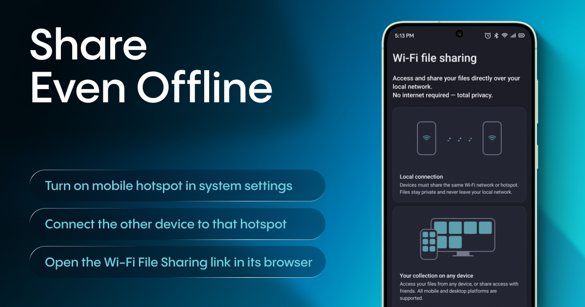 Create a hotspot using your mobile phone to share your files from your mobile phone to desktop devices