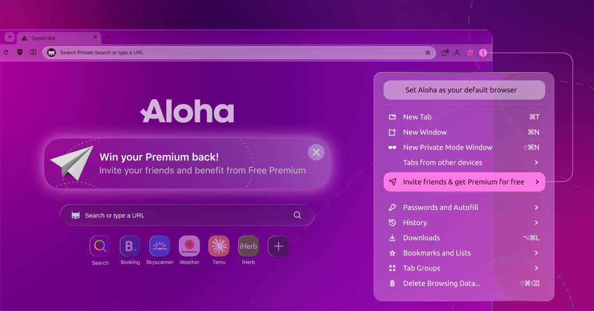 How to invite friends to Aloha Browser Desktop and get Free Premium