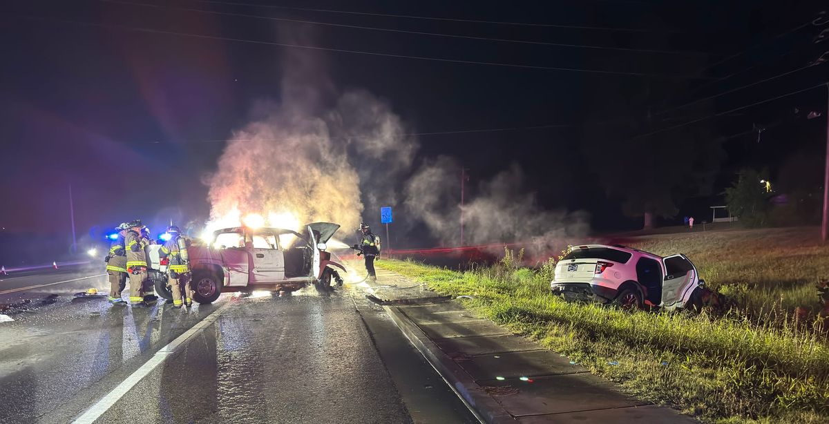 Wreck leaves Silverado in flames