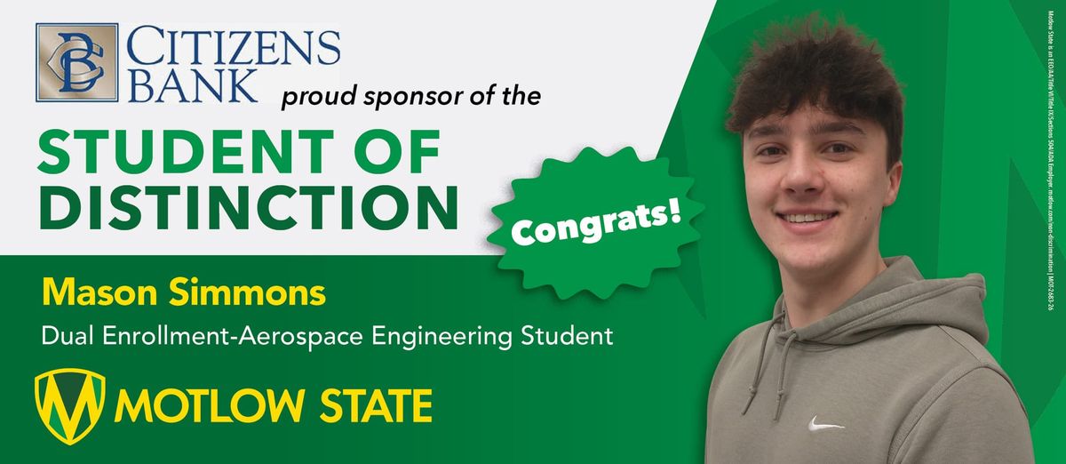 Motlow State Community College honors Mason Simmons as Student of Distinction