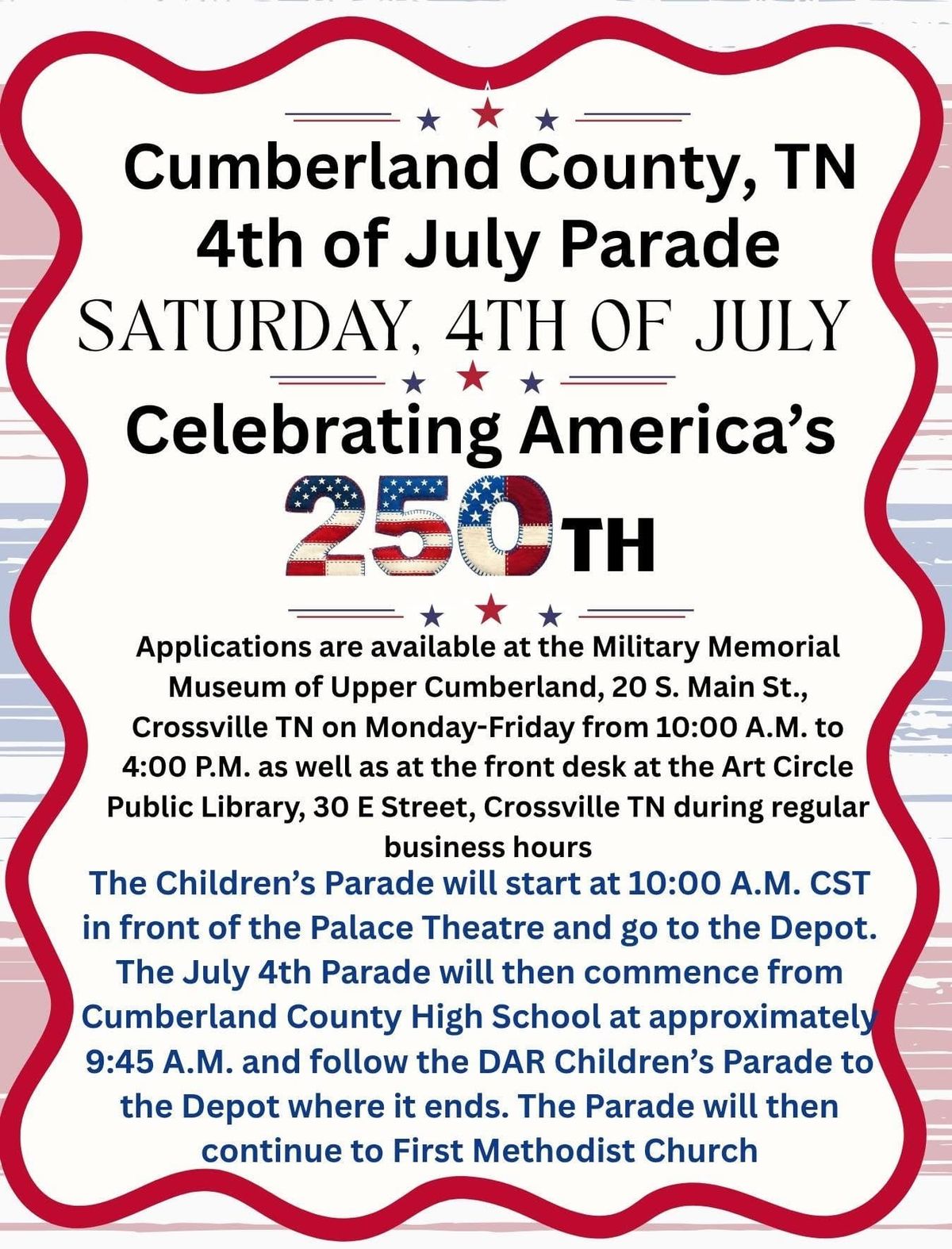 Celebrate America’s 250th at the July 4th Parade in Crossville!