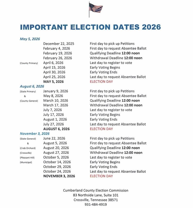 Cumberland County 2026 Election Dates