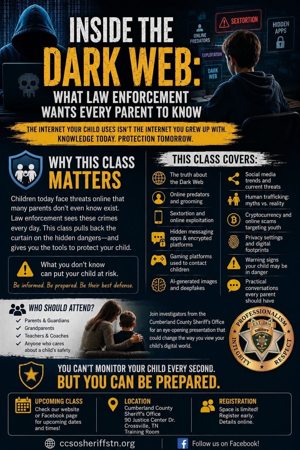 Register for Cumberland County Sheriff’s Office Free Class "Inside the Dark Web: What Law Enforcement Wants Every Parent to Know"