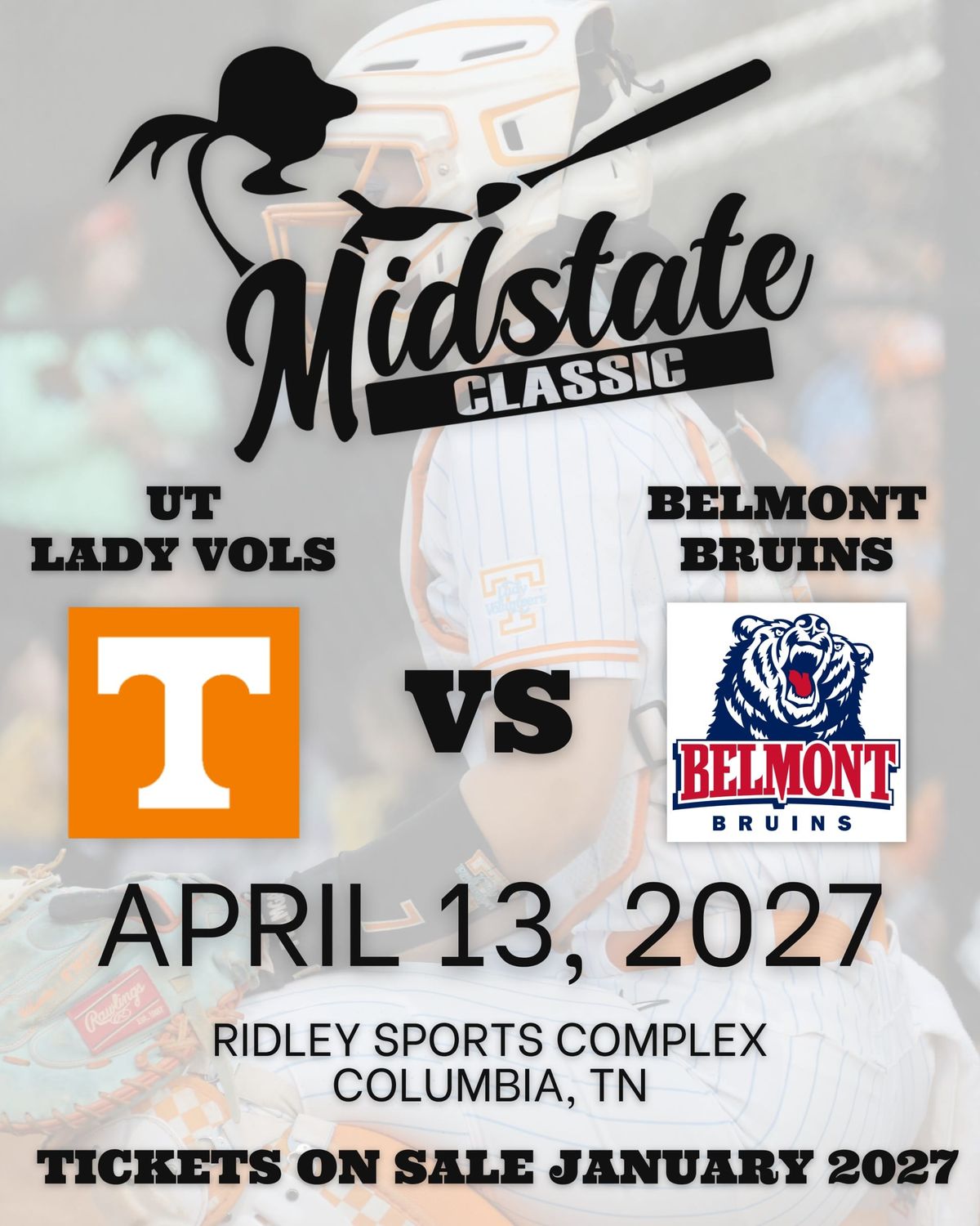 Lady Vols Softball Team to Face Belmont at 2027 Midstate Classic in Columbia