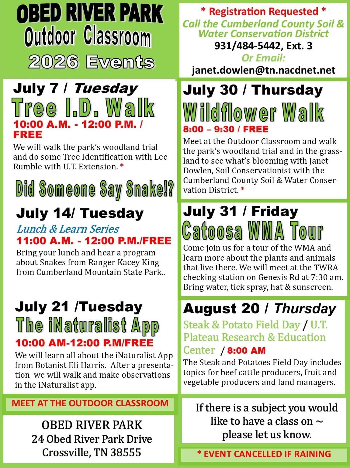 Sign Up Today for Obed River Park Outdoor Classroom Events!