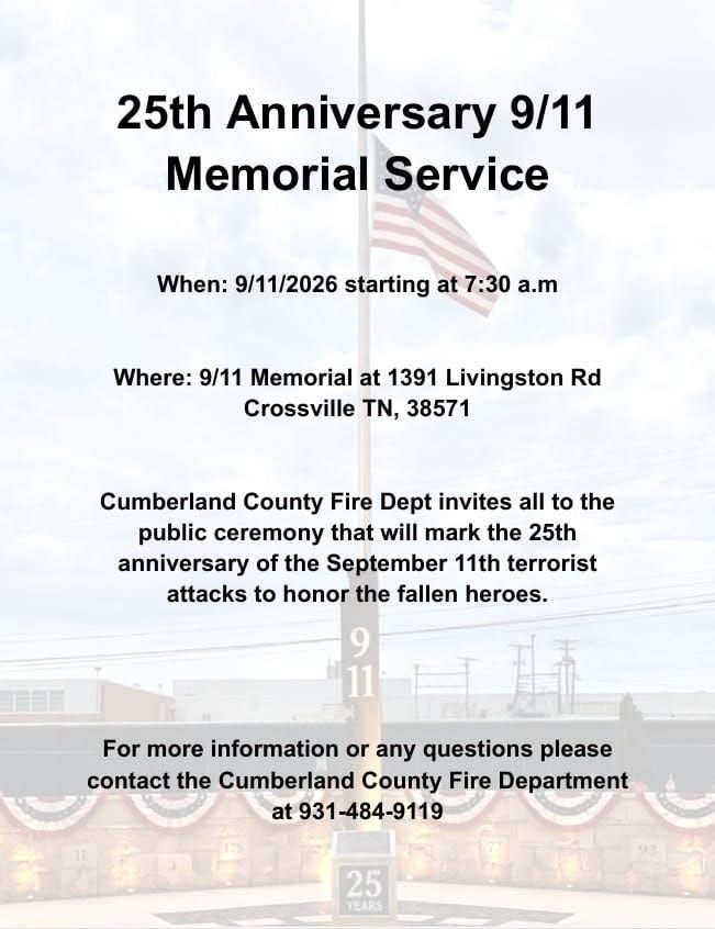 Cumberland County Fire Department Invites All to 25th Anniversary 9/11 Memorial Service