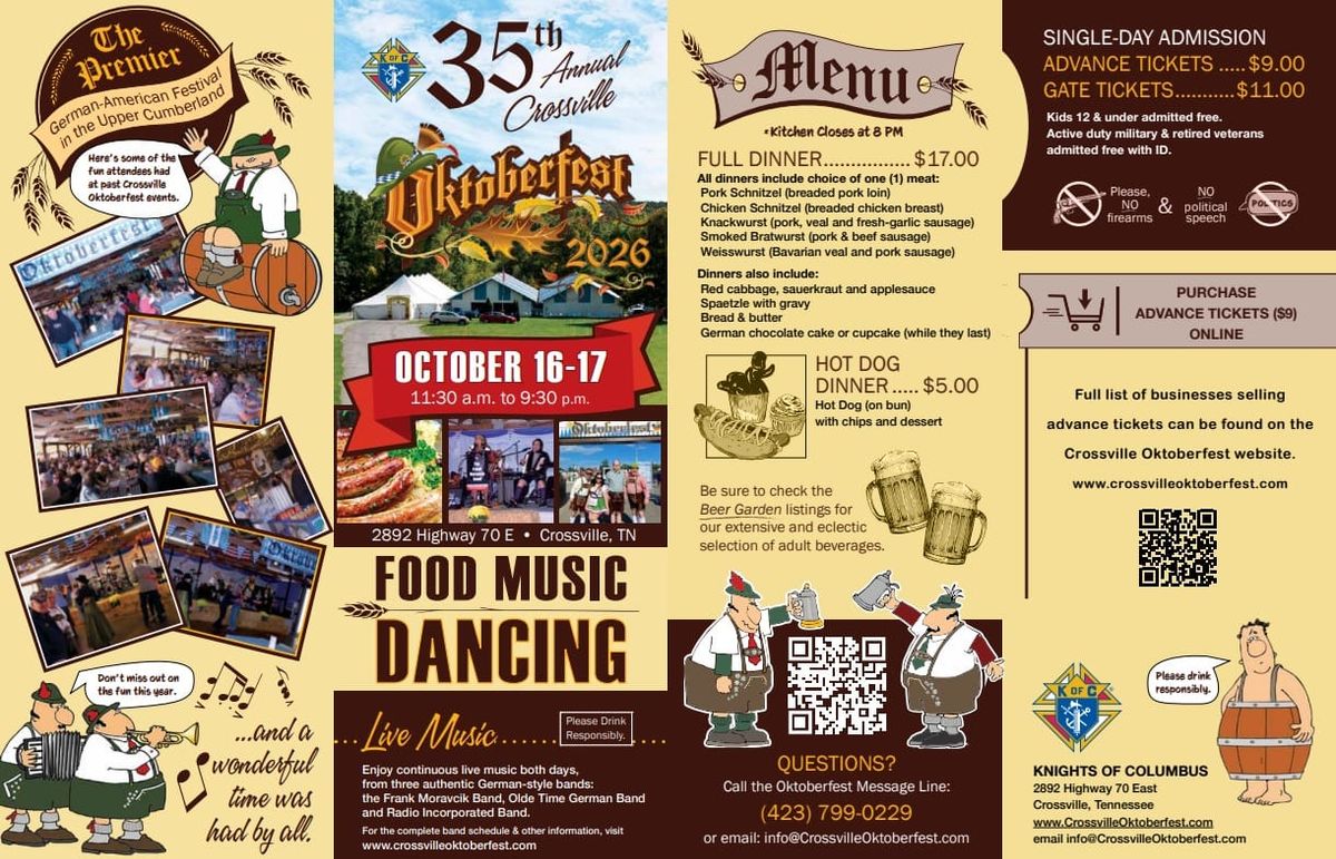 35th Annual Crossville Oktoberfest! Oct. 16th & 17th at Knights of Columbus Grounds