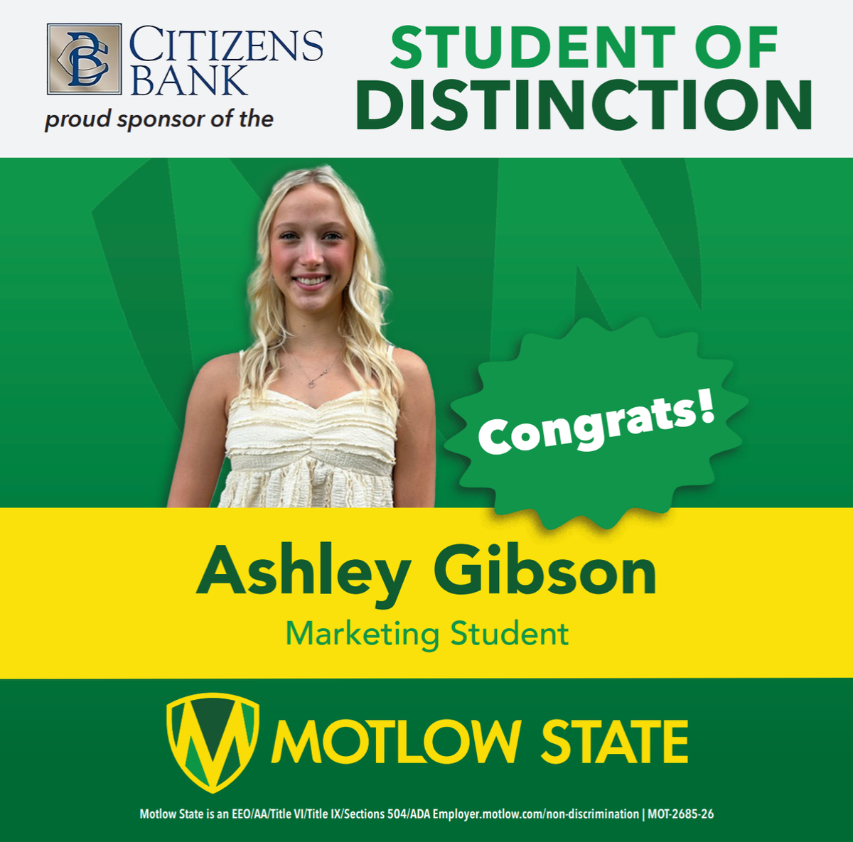 Motlow State names Ashley Gibson Student of Distinction