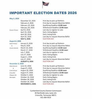 Cumberland County 2026 Election Dates