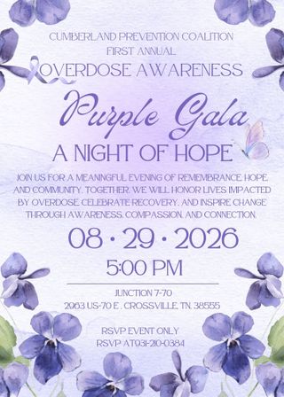 RSVP for Cumberland Prevention Coalition FREE “Purple Gala” Saturday, August 29th