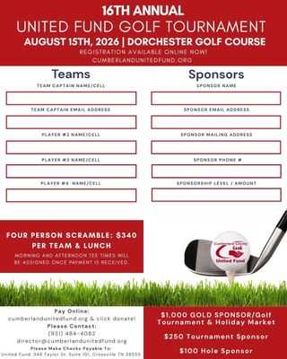 16th Annual Cumberland County United Fund Golf Tourney is Saturday, August 15, 2026