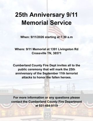 Cumberland County Fire Department Invites All to 25th Anniversary 9/11 Memorial Service