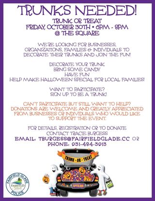 Trunks Needed for Fairfield Glade Trunk or Treat on Friday, October 30th