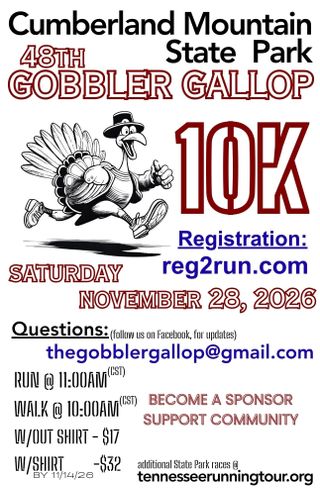 Register Now for 48th Gobbler Gallop,Sat.,Nov. 28, at Cumberland Mountain State Park