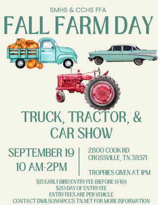 Show Off Your Vehicle at SMHS & CCHS FFA’s Truck, Tractor, and Car Show on Saturday, September 19 at Stone Memorial High School