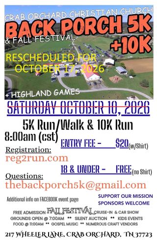 Crab Orchard Christian Church Back Porch Fall Festival Rescheduled for October 17th