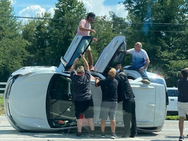 Vehicle rolls onto side after Saturday crash on 55