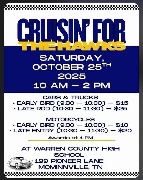 Cruisin’ for the Hawks set for Oct. 25