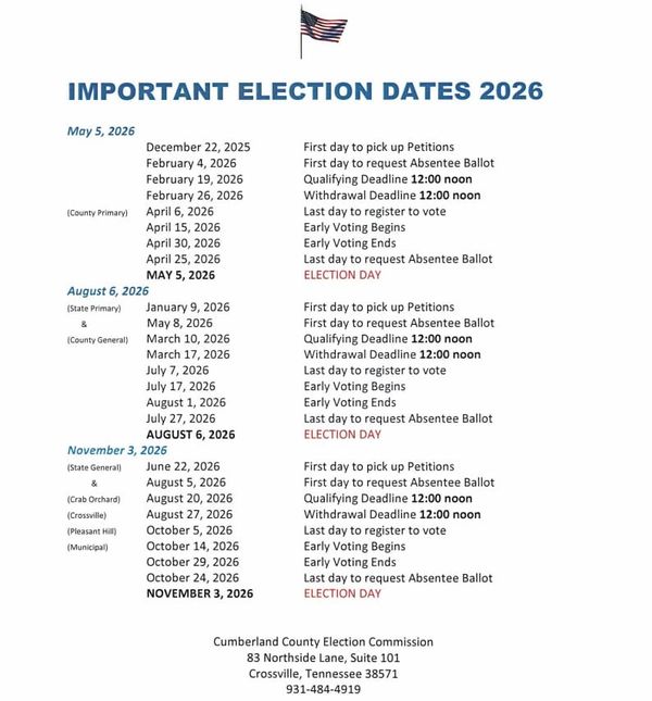 Cumberland County 2026 Election Dates