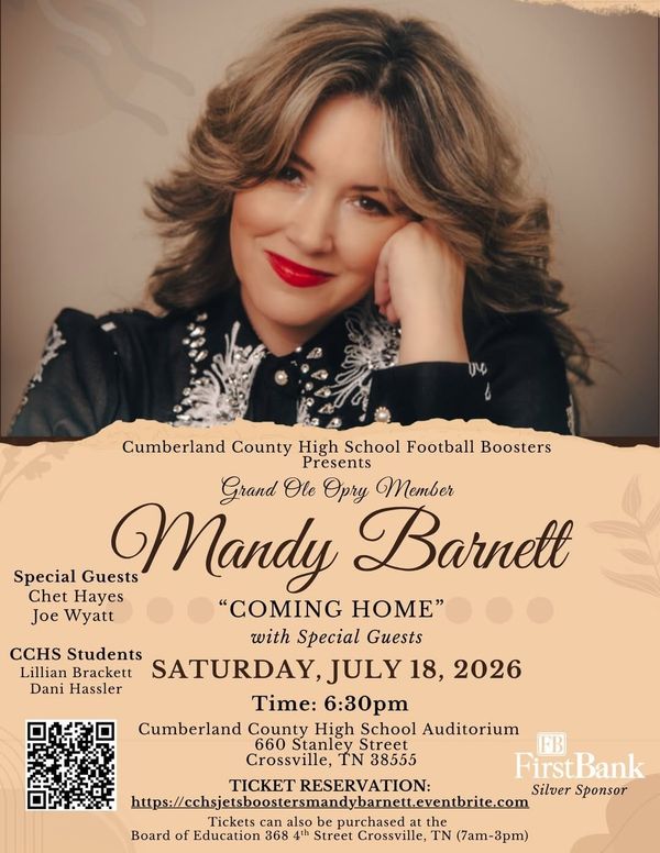 CCHS Football Boosters Present Mandy Barnett “Coming Home”  Saturday, July 18, 2026 at CCHS Auditorium!