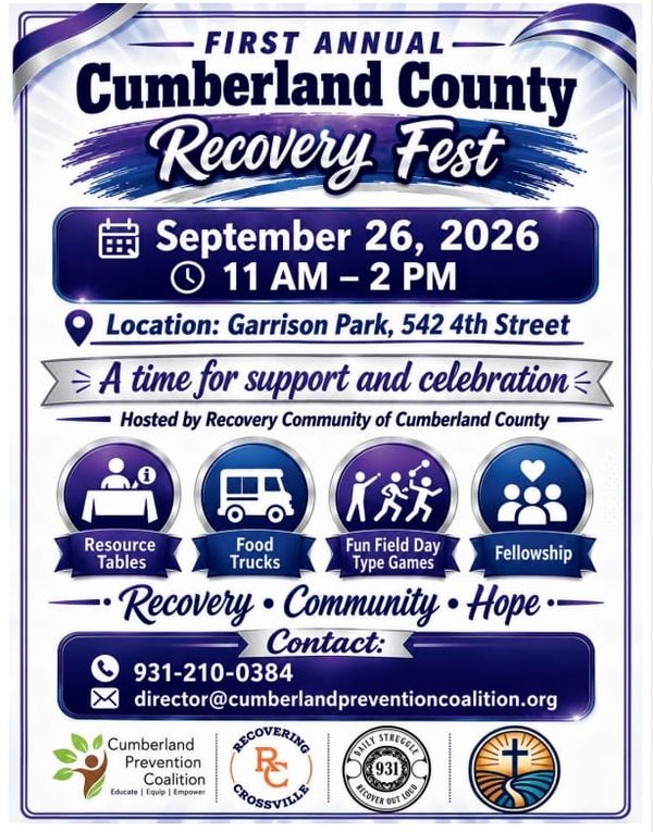 Don’t Miss the First Annual Cumberland County Recovery Fest Saturday, September 26, 2026 at Garrison Park!