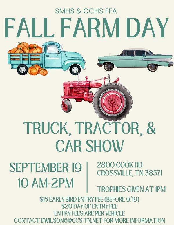 Show Off Your Vehicle at SMHS & CCHS FFA’s Truck, Tractor, and Car Show on Saturday, September 19 at Stone Memorial High School