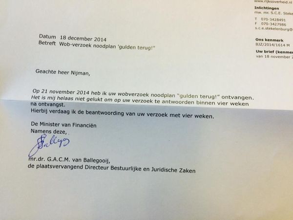 Dijsselbloem kan het noodplan voor de terugkeer van de Gulden niet vinden