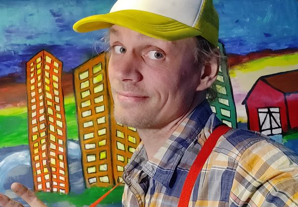 Jack Mikkel in front of one of his many art-projects