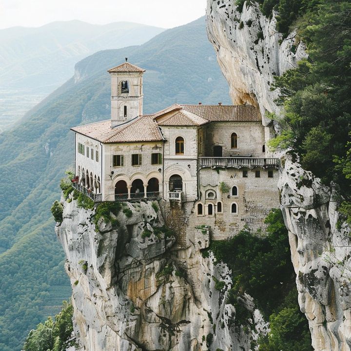 Isolated monastery. Created with Midjourney.