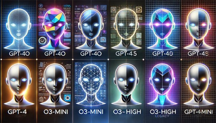 Futuristic graphic comparing ChatGPT models in 2025.