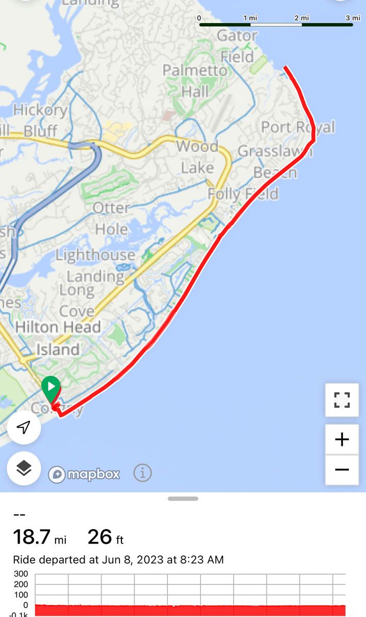 Map of bike ride in Hilton Head