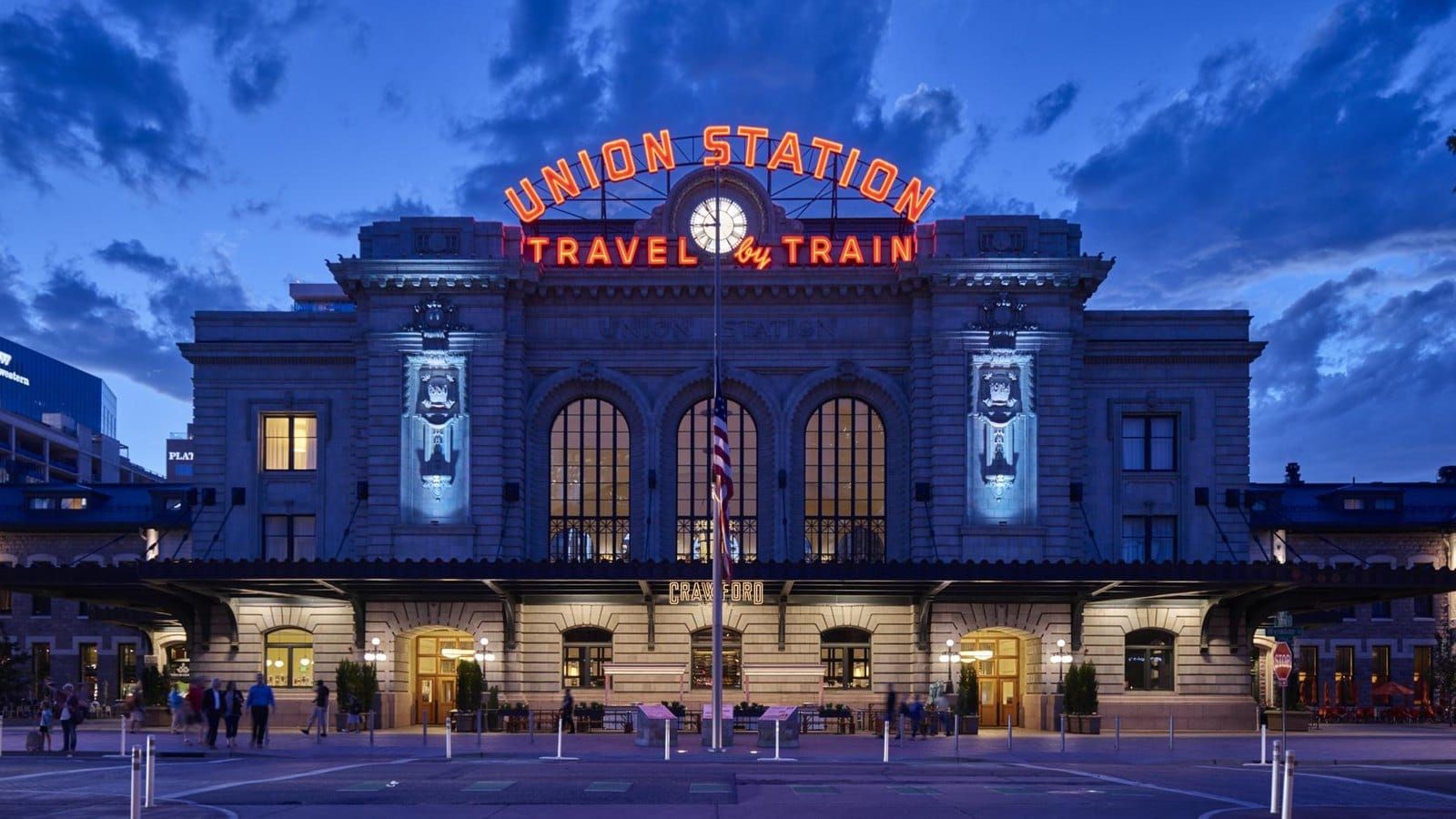 Denver's Union Station at dusk
