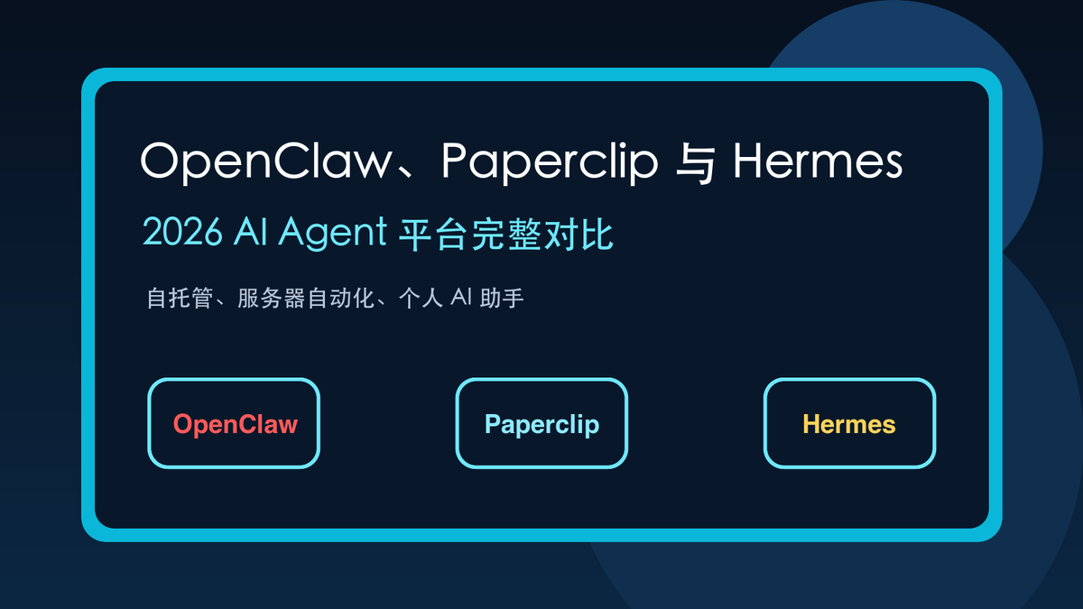 OpenClaw、Paperclip 与 Hermes 三个 AI Agent 平台的中文对比封面图