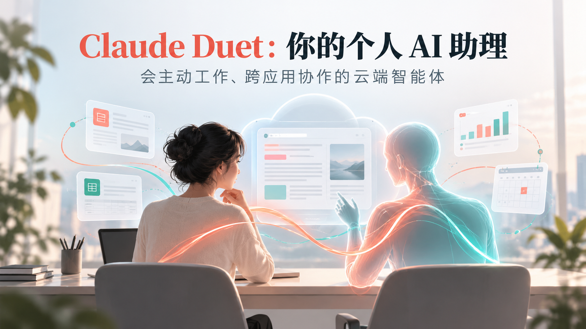 Claude Duet 与人类协作的个人 AI 助理概念图