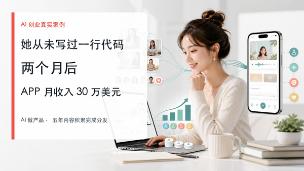 AI 创业封面：一位非技术女性创作者使用 AI 构建个性化手机应用，并把社交媒体受众转化为订阅增长。