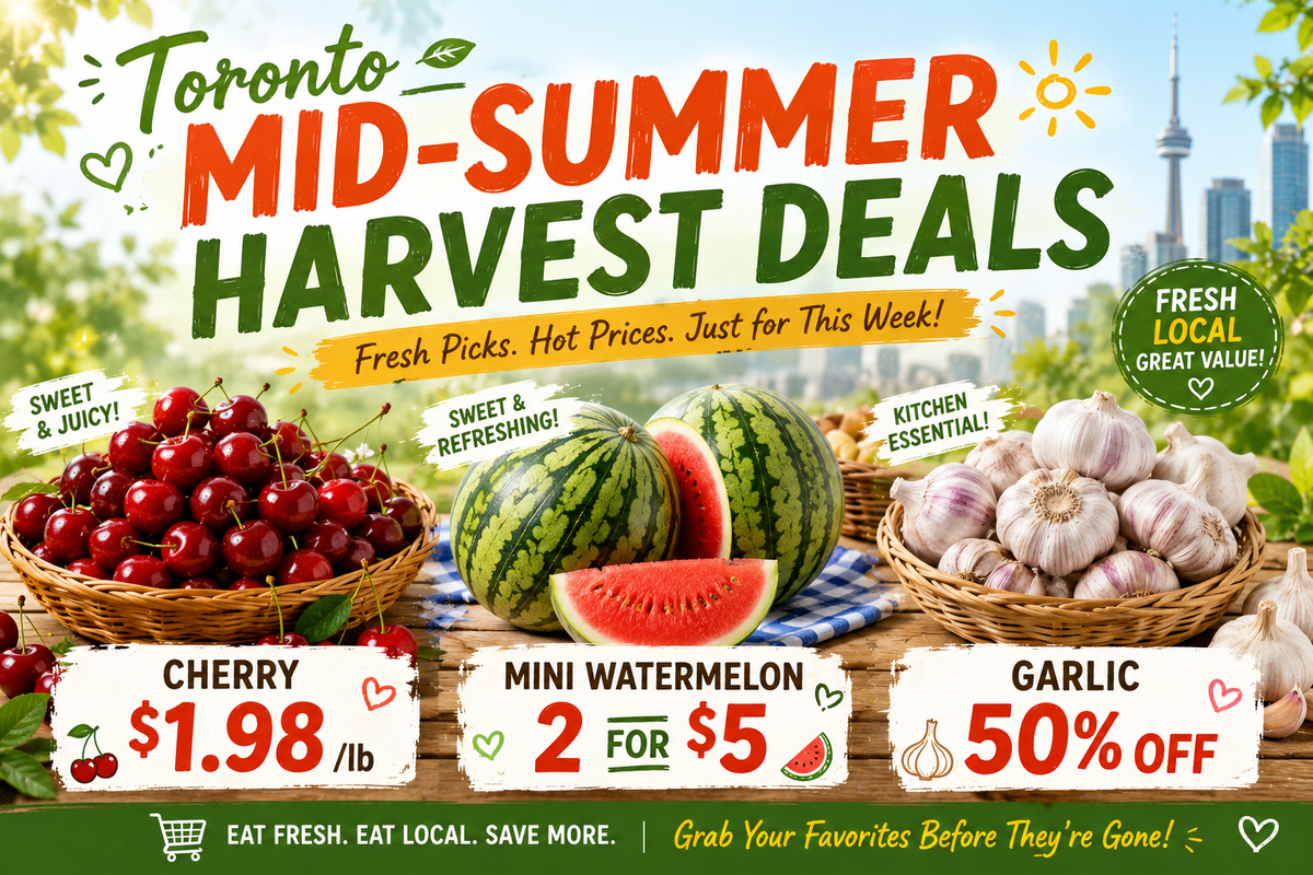 Toronto Mid-Summer Harvest Deals: Cherry $1.98/lb, Mini Watermelon 2 for $5, Garlic 50% Off (July3-9 2026)