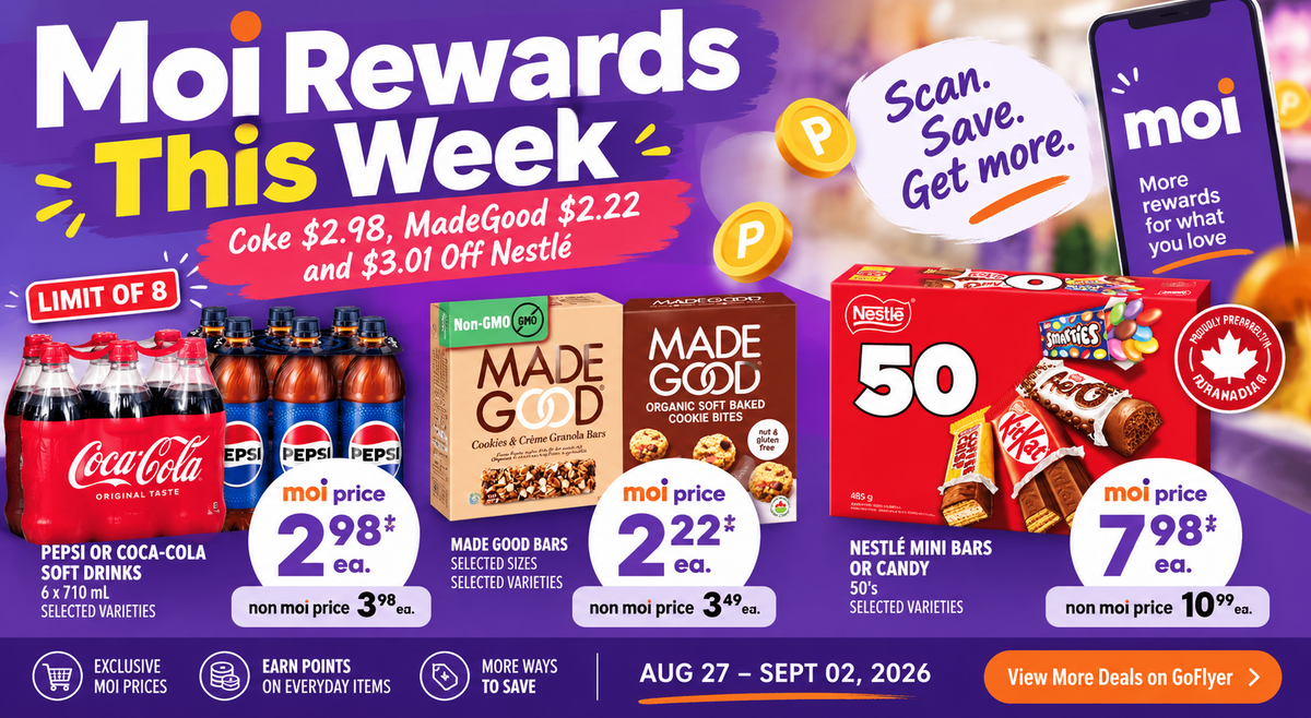 Moi Rewards This Week: Coke $2.98, MadeGood $2.22 and $3.01 Off Nestlé