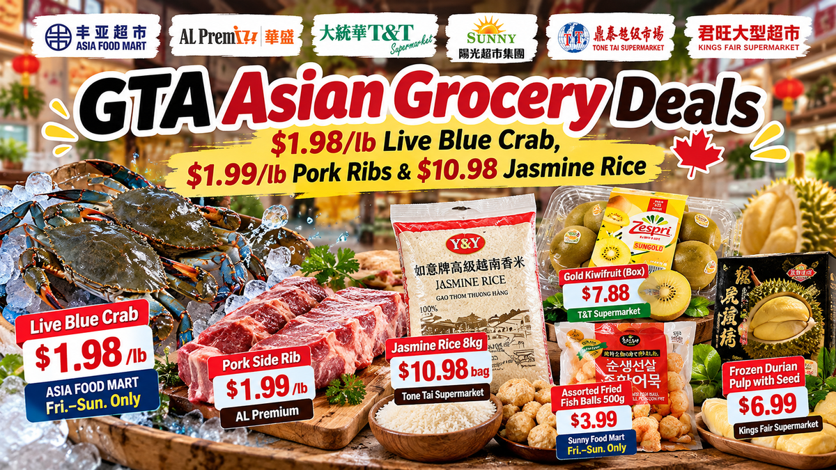 GTA Asian Grocery Deals: $1.98/lb Live Blue Crab, $1.99/lb Pork Ribs & $10.98 Jasmine Rice