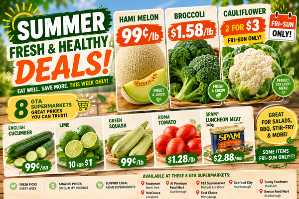 多伦多夏日轻食特惠：哈密瓜99¢/lb 西兰花$1.58/lb 花椰菜限周五六日2/$3（2026年6月12-18）