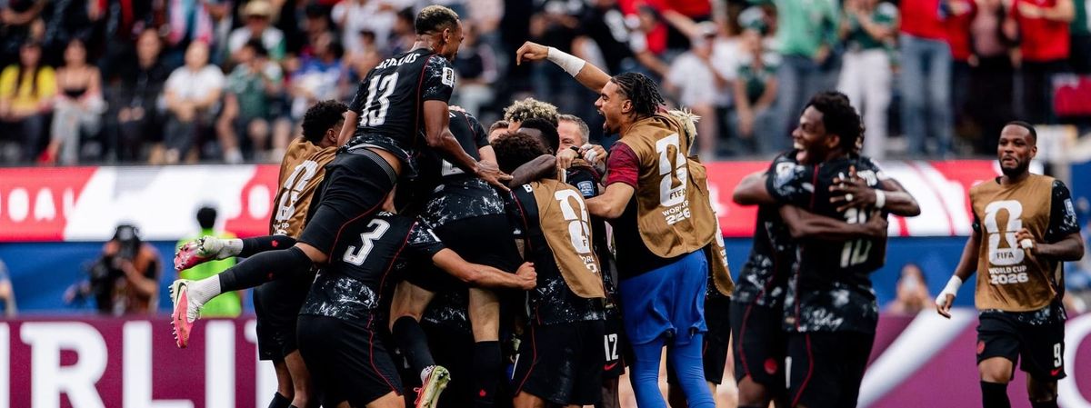 Canada football team celebrating historic win