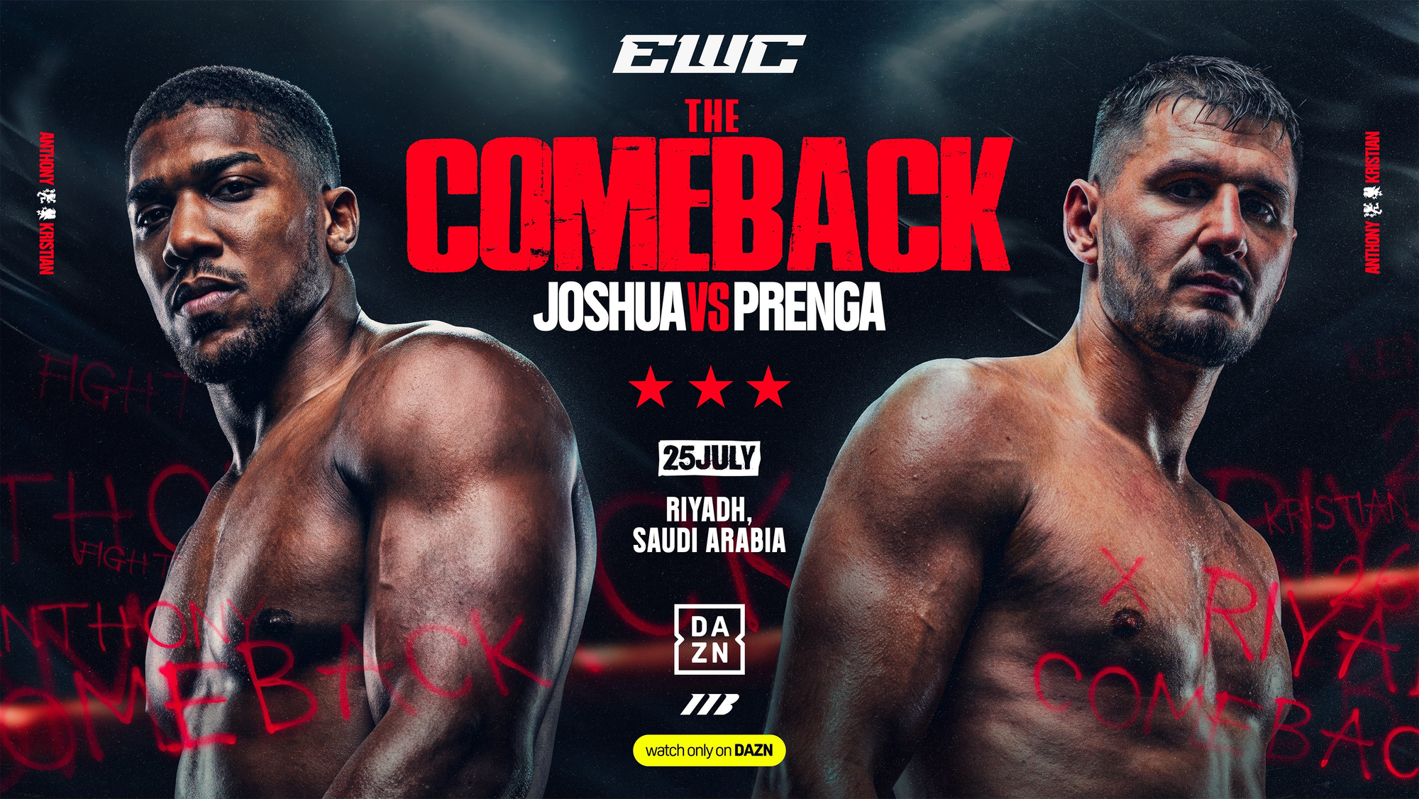 Poster for Joshua-Prenga. Titled 'The Comeback', happening 25 July in Riyadh, Saudi Arabia