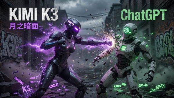 Kimi K3 and ChatGPT robots competing in an AI battle