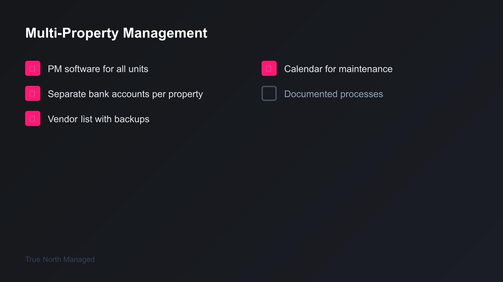 Checklist of systems for managing multiple Florida rental properties